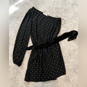 Ramy Brook New York dress. One sleeve with rhinestones and velvet belt.